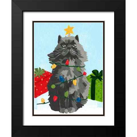 Meowy Hissmas I Black Modern Wood Framed Art Print with Double Matting by Vess, June Erica