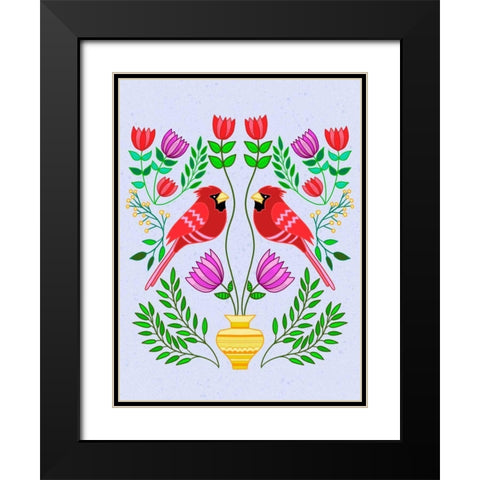 Folk Bird I Black Modern Wood Framed Art Print with Double Matting by Moore, Regina