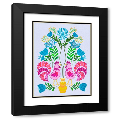 Folk Bird II Black Modern Wood Framed Art Print with Double Matting by Moore, Regina