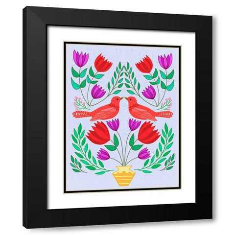 Folk Bird III Black Modern Wood Framed Art Print with Double Matting by Moore, Regina