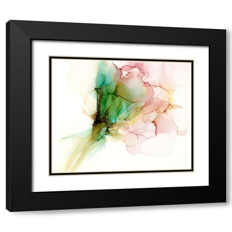 Pink and Turquoise Bloom I Black Modern Wood Framed Art Print with Double Matting by Goldberger, Jennifer