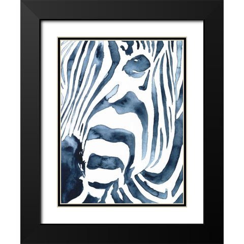 Indigo Zebra II Black Modern Wood Framed Art Print with Double Matting by Borges, Victoria