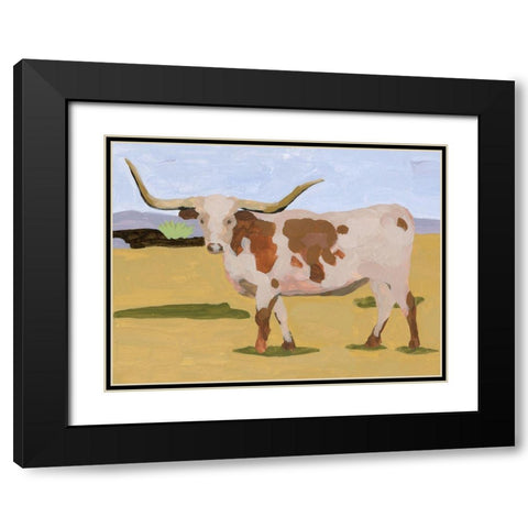 Longhorn Cattle I Black Modern Wood Framed Art Print with Double Matting by Wang, Melissa