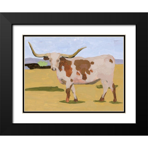 Longhorn Cattle I Black Modern Wood Framed Art Print with Double Matting by Wang, Melissa