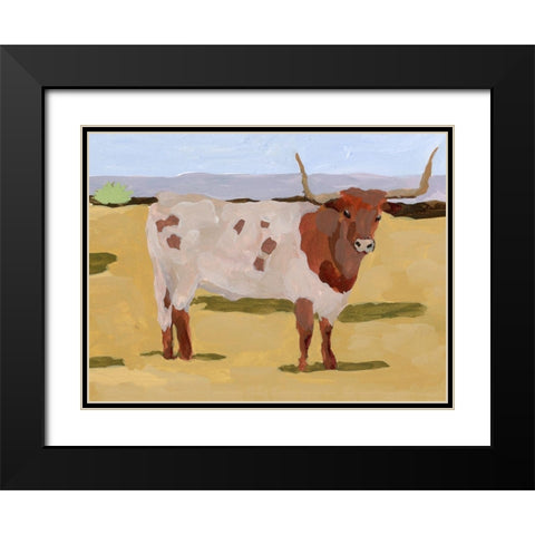 Longhorn Cattle II Black Modern Wood Framed Art Print with Double Matting by Wang, Melissa