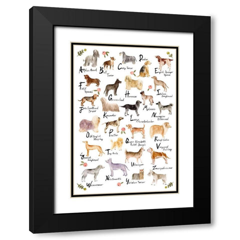 Dog Alphabet Black Modern Wood Framed Art Print with Double Matting by Wang, Melissa