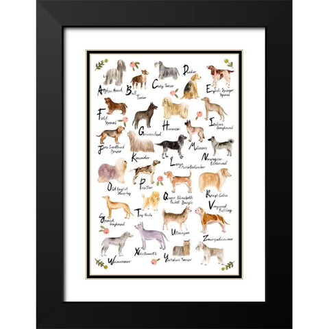 Dog Alphabet Black Modern Wood Framed Art Print with Double Matting by Wang, Melissa