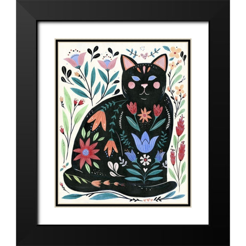 Folksy Feline II Black Modern Wood Framed Art Print with Double Matting by Warren, Annie