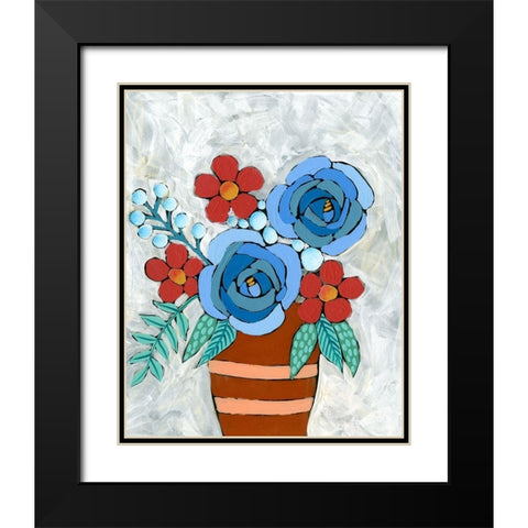 Bleu Blume II Black Modern Wood Framed Art Print with Double Matting by Moore, Regina