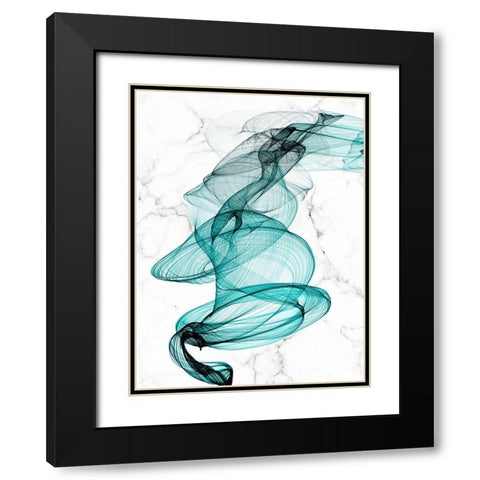 Teal Ribbons VI Black Modern Wood Framed Art Print with Double Matting by Orlov, Irena