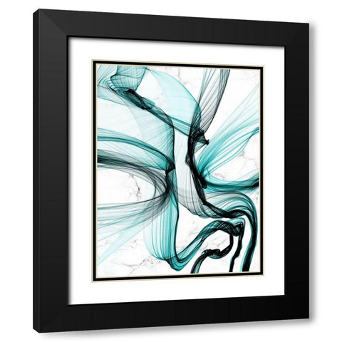Teal Ribbons VII Black Modern Wood Framed Art Print with Double Matting by Orlov, Irena