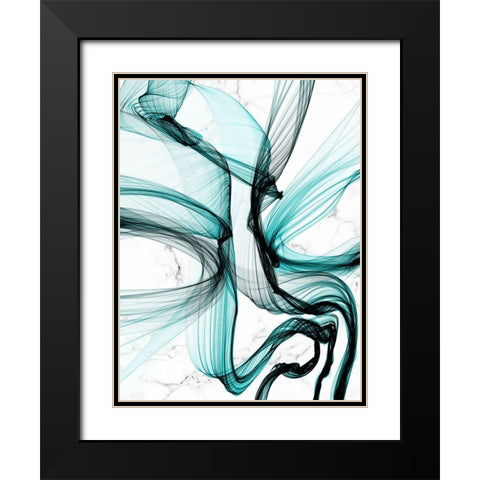 Teal Ribbons VII Black Modern Wood Framed Art Print with Double Matting by Orlov, Irena