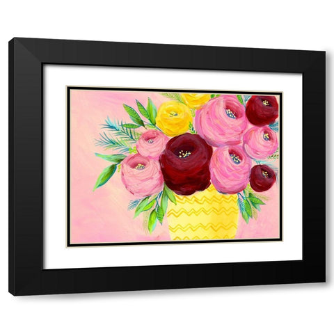 Pink Garden Flowers I Black Modern Wood Framed Art Print with Double Matting by Moore, Regina