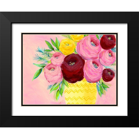 Pink Garden Flowers I Black Modern Wood Framed Art Print with Double Matting by Moore, Regina