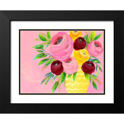 Pink Garden Flowers II Black Modern Wood Framed Art Print with Double Matting by Moore, Regina