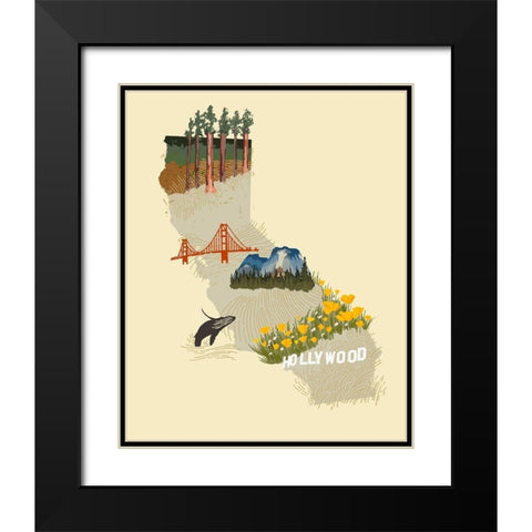 Illustrated State-California Black Modern Wood Framed Art Print with Double Matting by Green, Jacob