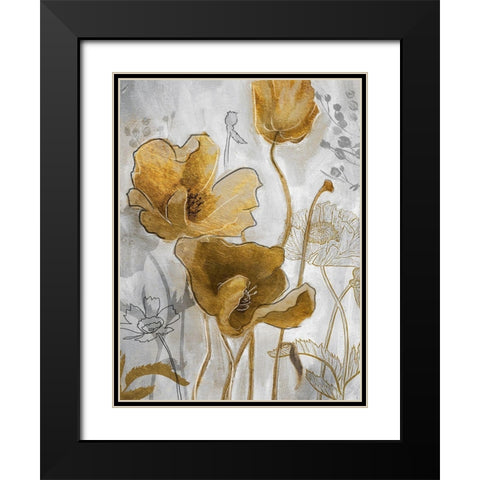 Gold and Silver Flowerfield I Black Modern Wood Framed Art Print with Double Matting by Studio W