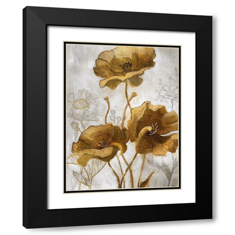 Gold and Silver Flowerfield II Black Modern Wood Framed Art Print with Double Matting by Studio W