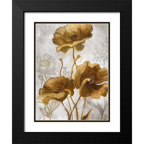 Gold and Silver Flowerfield II Black Modern Wood Framed Art Print with Double Matting by Studio W