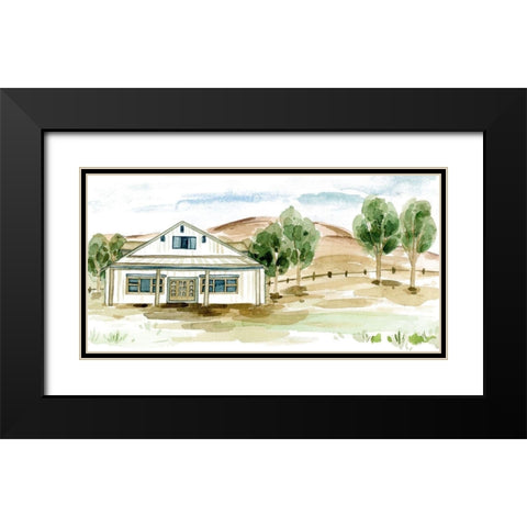 Farmhouse Landscape I Black Modern Wood Framed Art Print with Double Matting by Wang, Melissa