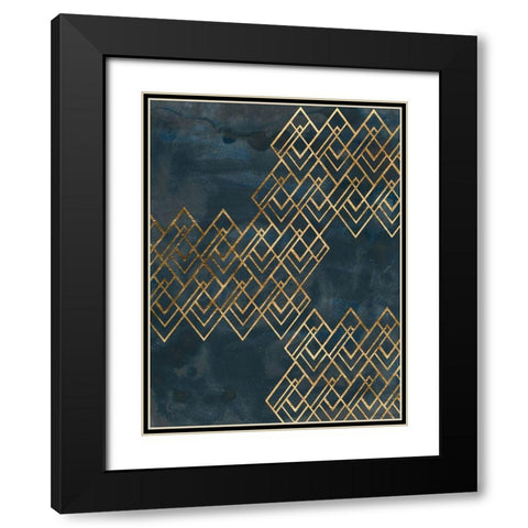 Deco Pattern in Blue I Black Modern Wood Framed Art Print with Double Matting by Vess, June Erica