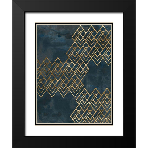 Deco Pattern in Blue I Black Modern Wood Framed Art Print with Double Matting by Vess, June Erica