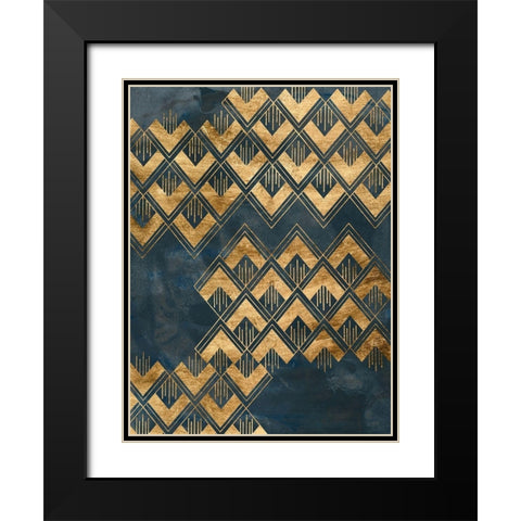 Deco Pattern in Blue II Black Modern Wood Framed Art Print with Double Matting by Vess, June Erica