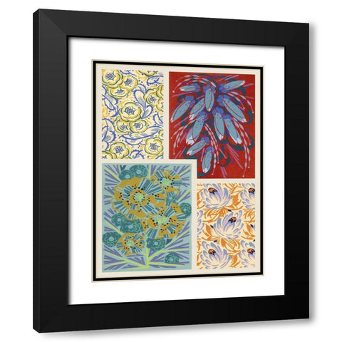 Art Deco Florals V Black Modern Wood Framed Art Print with Double Matting by Baxter Mill Archive