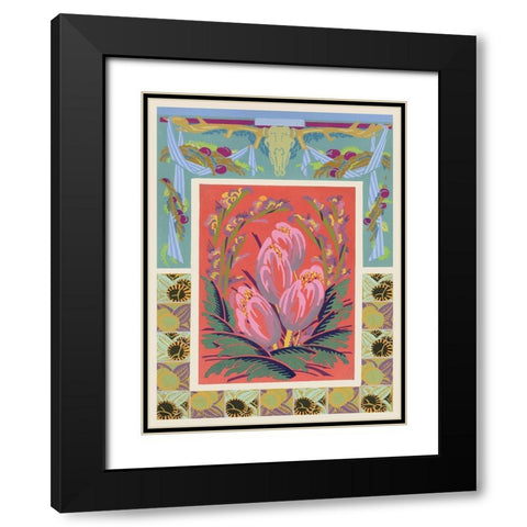 Art Deco Florals VIII Black Modern Wood Framed Art Print with Double Matting by Baxter Mill Archive