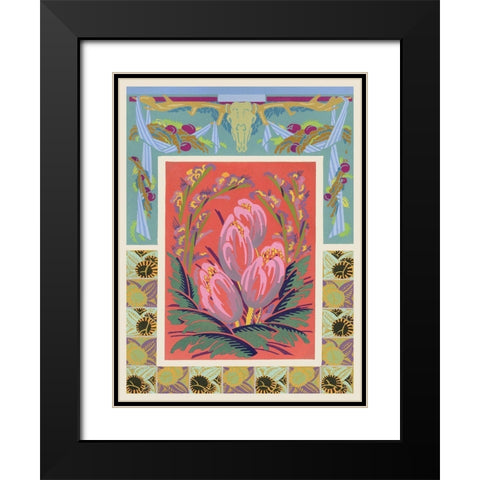 Art Deco Florals VIII Black Modern Wood Framed Art Print with Double Matting by Baxter Mill Archive