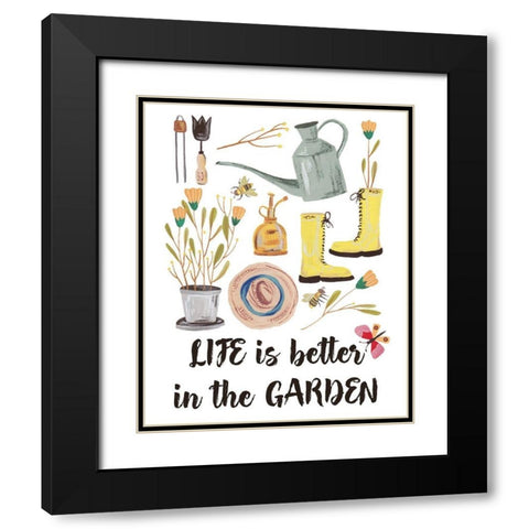 Garden Time I Black Modern Wood Framed Art Print with Double Matting by Wang, Melissa
