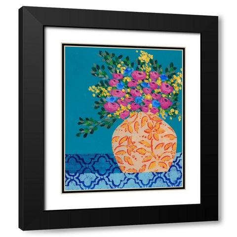 A Gathering of Flowers I Black Modern Wood Framed Art Print with Double Matting by Moore, Regina