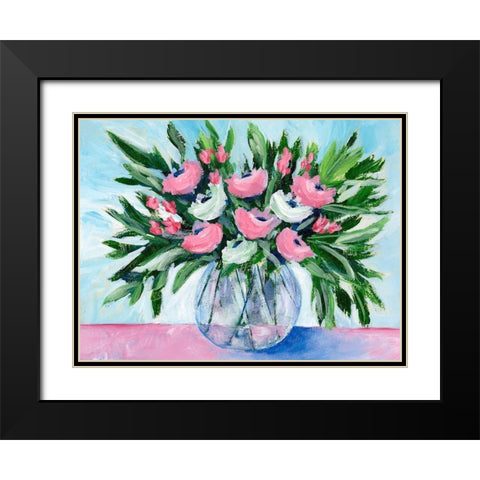 Rosy Bouquet I Black Modern Wood Framed Art Print with Double Matting by Moore, Regina