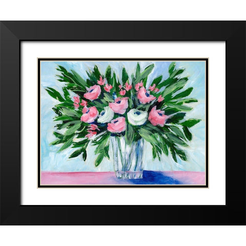 Rosy Bouquet II Black Modern Wood Framed Art Print with Double Matting by Moore, Regina