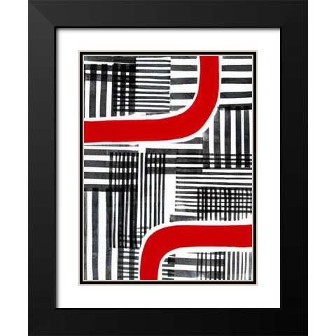 Red Interrupted II Black Modern Wood Framed Art Print with Double Matting by Moore, Regina