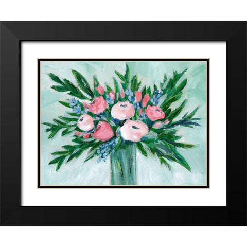 Pink Rosette Bouquet I Black Modern Wood Framed Art Print with Double Matting by Moore, Regina