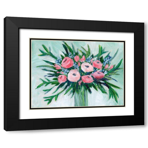 Pink Rosette Bouquet II Black Modern Wood Framed Art Print with Double Matting by Moore, Regina