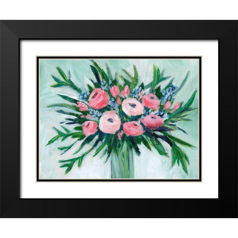 Pink Rosette Bouquet II Black Modern Wood Framed Art Print with Double Matting by Moore, Regina