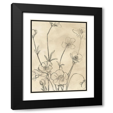 Vintage Wildflowers I Black Modern Wood Framed Art Print with Double Matting by Vess, June Erica
