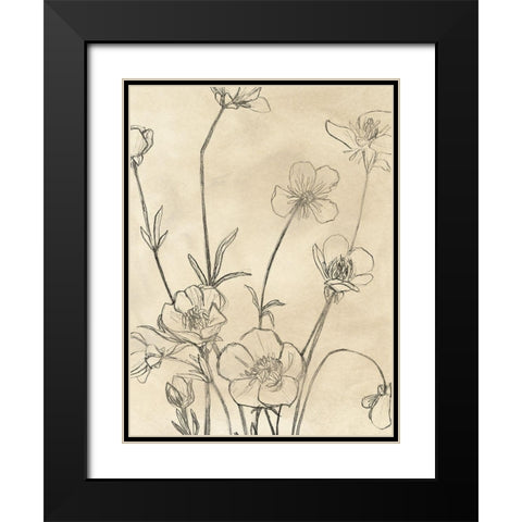 Vintage Wildflowers I Black Modern Wood Framed Art Print with Double Matting by Vess, June Erica