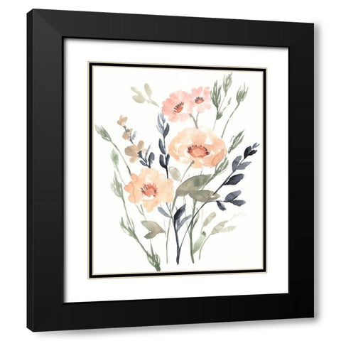 Peach and Paynes Bouquet I Black Modern Wood Framed Art Print with Double Matting by Goldberger, Jennifer