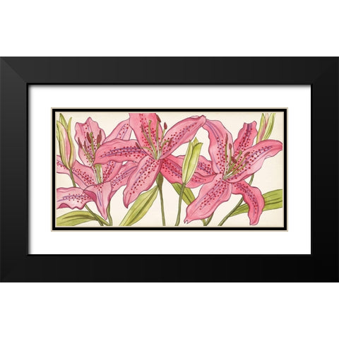 Pink Lilies I Black Modern Wood Framed Art Print with Double Matting by Wang, Melissa