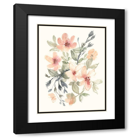 Peachy Pink Blooms II Black Modern Wood Framed Art Print with Double Matting by Goldberger, Jennifer