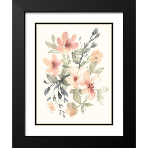 Peachy Pink Blooms II Black Modern Wood Framed Art Print with Double Matting by Goldberger, Jennifer