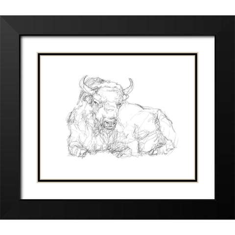Bison Contour Sketch II Black Modern Wood Framed Art Print with Double Matting by Harper, Ethan