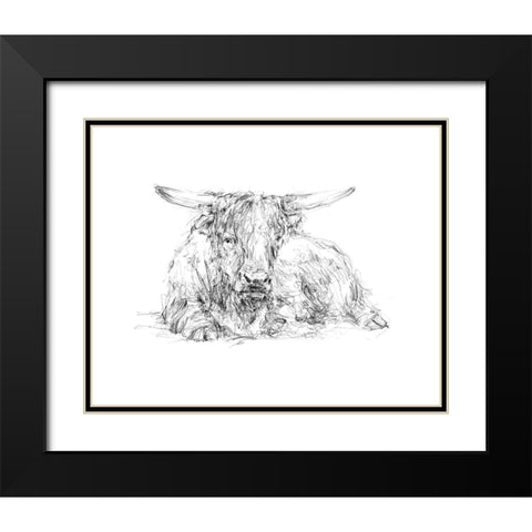 Highland Cattle Sketch II Black Modern Wood Framed Art Print with Double Matting by Harper, Ethan