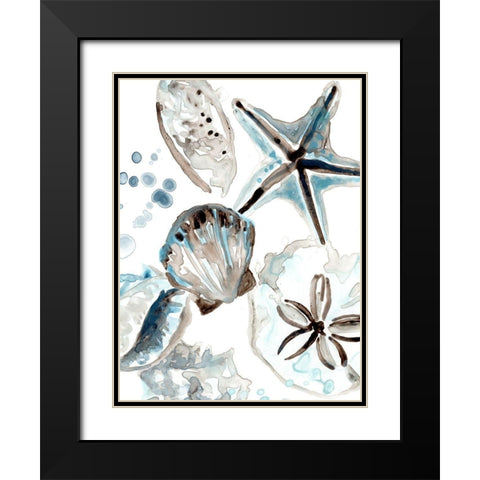 Cerulean Seashells I Black Modern Wood Framed Art Print with Double Matting by Vess, June Erica