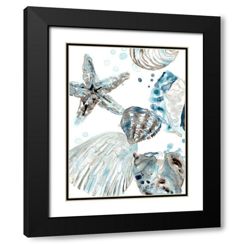 Cerulean Seashells II Black Modern Wood Framed Art Print with Double Matting by Vess, June Erica