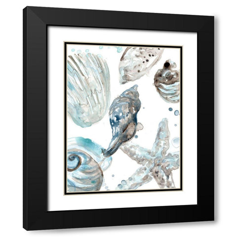 Cerulean Seashells III Black Modern Wood Framed Art Print with Double Matting by Vess, June Erica