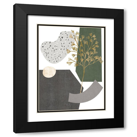 Gold Ginkgo I Black Modern Wood Framed Art Print with Double Matting by Wang, Melissa
